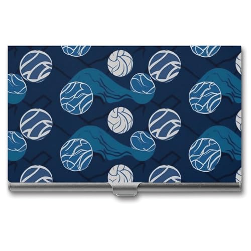 QMNVBDS Blau Volleyball Visitenkartenetui Slim Visitenkartenetui für Damen Herren Metall Visitenkartenbox Visitenkartenhalter für Tasche Geldbörse Kleine Visitenkartenetui Einheitsgröße, Stil: von QMNVBDS