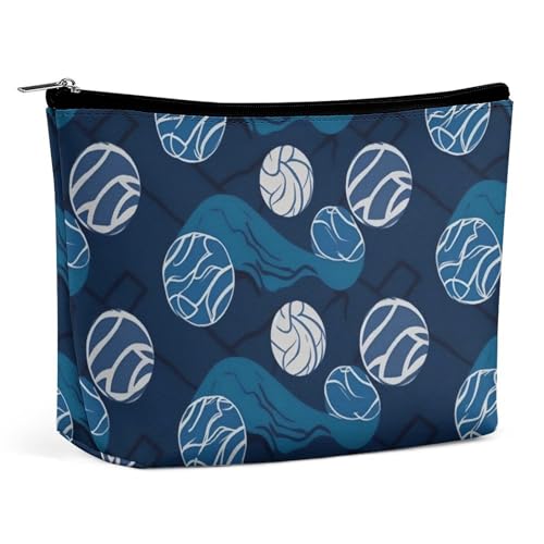 QMNVBDS Blaue Volleyball-Make-up-Tasche, Reise-Kulturbeutel für Damen, wasserdichte Kosmetiktasche, kleine Reißverschlusstasche, tragbare Reisetaschen für Toilettenartikel, niedliche Kosmetiktasche von QMNVBDS