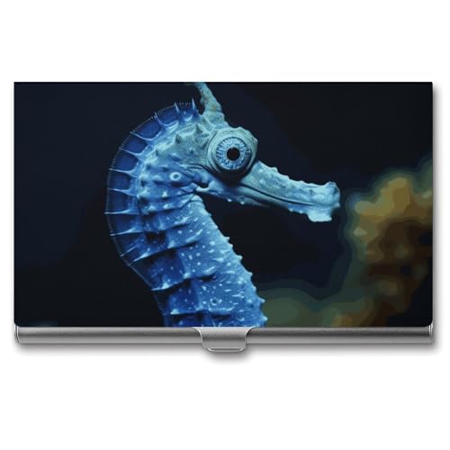 QMNVBDS Blaues Seepferdchen Visitenkartenetui Slim Visitenkartenetui für Damen Herren Metall Visitenkartenbox Visitenkartenhalter für Tasche Geldbörse Kleine Visitenkartenetui Einheitsgröße, Stil: von QMNVBDS