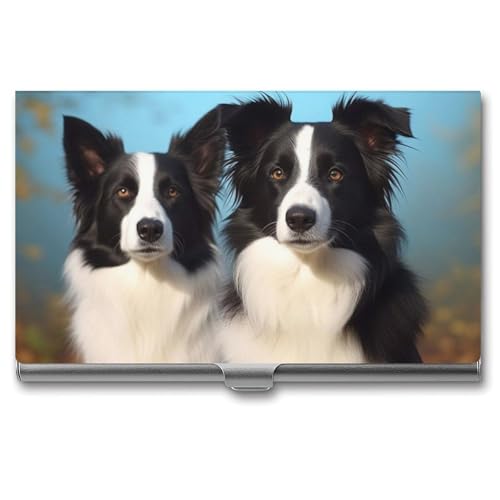 QMNVBDS Border Collie Visitenkartenetui Slim Visitenkartenetui für Damen Herren Metall Visitenkartenbox Visitenkartenhalter für Tasche Geldbörse Kleine Visitenkartenetui Einheitsgröße, Stil: von QMNVBDS
