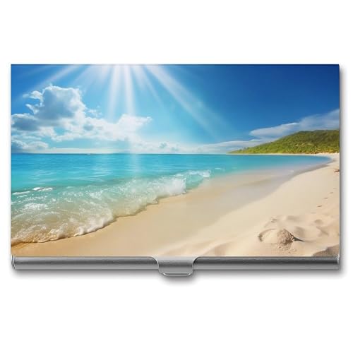 QMNVBDS Bright Sunshine Summer Beach Visitenkartenetui Slim Visitenkartenetui für Damen Herren Metall Visitenkartenbox Visitenkartenhalter für Tasche Geldbörse Kleine Visitenkartenetui Einheitsgröße, von QMNVBDS