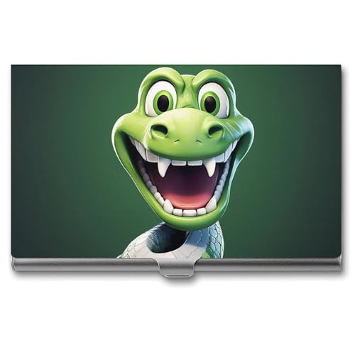 QMNVBDS Cartoon Schlange Grün Visitenkartenetui Slim Visitenkartenetui für Damen Herren Metall Visitenkartenbox Visitenkartenhalter für Tasche Geldbörse Kleine Visitenkartenetui Einheitsgröße, Stil: von QMNVBDS