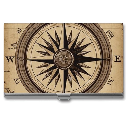 QMNVBDS Compass Wind Road Map Visitenkartenhalter Slim Visitenkartenetui für Damen Herren Metall Visitenkartenbox Visitenkartenhalter für Tasche Geldbörse Kleine Visitenkartenetui Einheitsgröße, Stil: von QMNVBDS