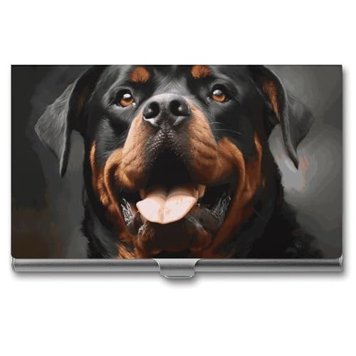 QMNVBDS Cooler Rottweiler Hund Kunst Visitenkartenhalter Slim Visitenkartenetui für Damen Herren Metall Visitenkartenbox Visitenkartenhalter für Tasche Geldbörse Kleine Visitenkartenetui Einheitsgröße von QMNVBDS