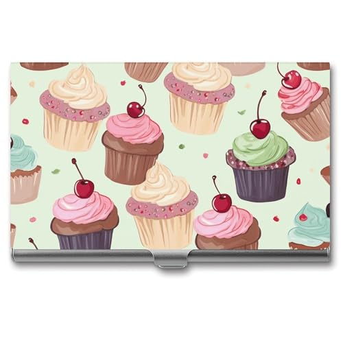 QMNVBDS Cupcake Visitenkartenhalter Slim Visitenkartenetui für Damen Herren Metall Visitenkartenbox Visitenkartenhalter für Tasche Geldbörse Kleine Visitenkartenetui Einheitsgröße, Stil: von QMNVBDS