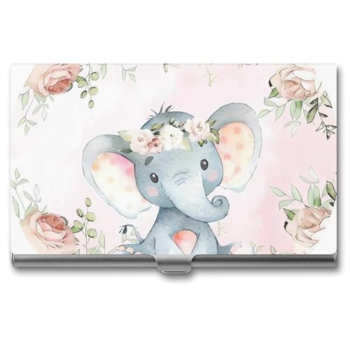 QMNVBDS Cute Elephant_80395810 Visitenkartenetui Slim Visitenkartenetui für Damen Herren Metall Visitenkartenbox Visitenkartenhalter für Pocket Geldbörse Kleine Visitenkartenetui Einheitsgröße, Stil: von QMNVBDS