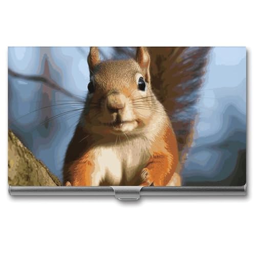 QMNVBDS Eichhörnchen Lustiges Tier Visitenkartenhalter Slim Visitenkartenetui für Damen Herren Metall Visitenkartenbox Visitenkartenhalter für Tasche Geldbörse Kleine Visitenkartenetui Einheitsgröße, von QMNVBDS