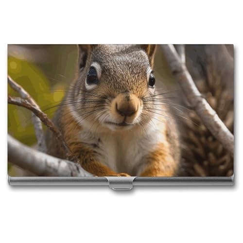 QMNVBDS Eichhörnchen im Baum Visitenkartenetui Slim Visitenkartenetui für Damen Herren Metall Visitenkartenbox Visitenkartenhalter für Tasche Geldbörse Kleine Visitenkartenetui Einheitsgröße, Stil: von QMNVBDS