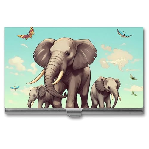 QMNVBDS Elefanten Visitenkartenetui Slim Visitenkartenetui für Damen Herren Metall Visitenkartenbox Visitenkartenhalter für Tasche Geldbörse Kleine Visitenkartenetui Einheitsgröße, Stil: von QMNVBDS