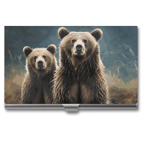 QMNVBDS Encounter Animal Bear Visitenkartenetui Slim Visitenkartenetui für Damen Herren Metall Visitenkartenbox Visitenkartenhalter für Tasche Geldbörse Kleine Visitenkartenetui Einheitsgröße von QMNVBDS