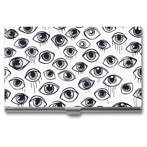 QMNVBDS Eyeball Linienmuster Visitenkartenetui Slim Visitenkartenetui für Damen Herren Metall Visitenkartenbox Visitenkartenhalter für Tasche Geldbörse Kleine Visitenkartenetui Einheitsgröße, Stil: von QMNVBDS