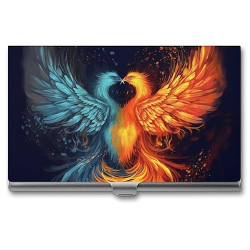 QMNVBDS Fire and Water Phönix Visitenkartenetui Slim Visitenkartenetui für Damen Herren Metall Visitenkartenbox Visitenkartenhalter für Tasche Geldbörse Kleine Visitenkartenetui Einheitsgröße, Stil: von QMNVBDS