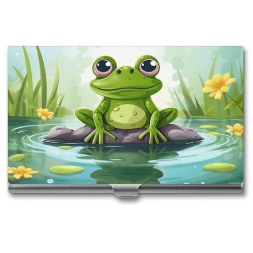 QMNVBDS Frog In A Pond Visitenkartenetui Slim Visitenkartenetui für Damen Herren Metall Visitenkartenbox Visitenkartenhalter für Tasche Geldbörse Kleine Visitenkartenetui Einheitsgröße, Stil: von QMNVBDS