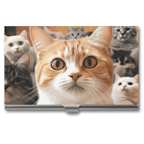 QMNVBDS Funny Haustier Katze Visitenkartenhalter Slim Visitenkartenetui für Damen Herren Metall Visitenkartenbox Visitenkartenhalter für Tasche Geldbörse Kleine Visitenkartenetui Einheitsgröße, Stil: von QMNVBDS