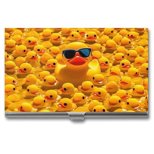 QMNVBDS Gelbe Ente mit Sonnenbrille Visitenkartenhalter Slim Visitenkartenetui für Damen Herren Metall Visitenkartenbox Visitenkartenhalter für Tasche Geldbörse Kleine Visitenkartenetui Einheitsgröße, von QMNVBDS