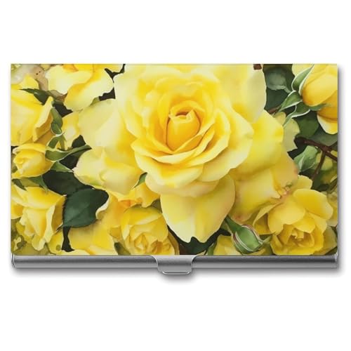 QMNVBDS Gelbe Rose Visitenkartenetui Slim Visitenkartenetui für Damen Herren Metall Visitenkartenbox Visitenkartenhalter für Tasche Geldbörse Kleine Visitenkartenetui Einheitsgröße, Stil: von QMNVBDS