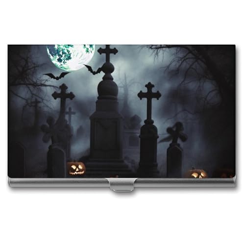 QMNVBDS Gothic Happy Halloween Visitenkartenetui Slim Visitenkartenetui für Damen Herren Metall Visitenkartenbox Visitenkartenhalter für Tasche Geldbörse Kleine Visitenkartenetui Einheitsgröße, Stil: von QMNVBDS