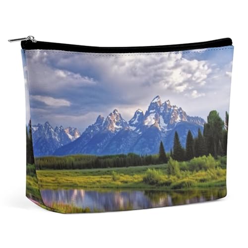 QMNVBDS Grand Teton Make-up-Tasche im Nationalpark, Reise-Kulturbeutel für Damen, wasserdichte Kosmetiktasche, kleine Reißverschlusstasche, tragbare Reisetaschen für Toilettenartikel, niedliche von QMNVBDS