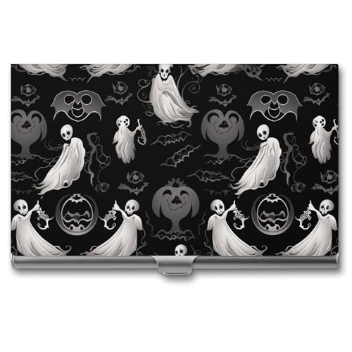 QMNVBDS Halloween Goth Visitenkartenetui Slim Visitenkartenetui für Damen Herren Metall Visitenkartenbox Visitenkartenhalter für Tasche Geldbörse Kleine Visitenkartenetui Einheitsgröße, Stil: von QMNVBDS