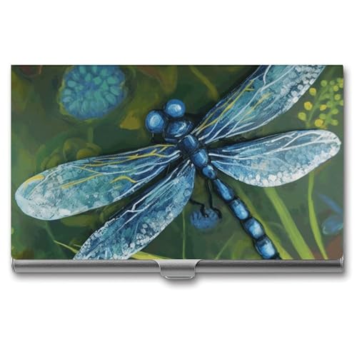 QMNVBDS Handbemalte blaue Libelle Visitenkartenetui Slim Visitenkartenetui für Damen Herren Metall Visitenkartenbox Visitenkartenhalter für Tasche Geldbörse Kleine Visitenkartenetui Einheitsgröße von QMNVBDS