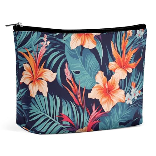 QMNVBDS Hawaii Make-up-Tasche mit tropischen Blumen, Reise-Kulturbeutel für Damen, wasserdichte Kosmetiktasche, kleine Reißverschlusstasche, tragbare Reisetaschen für Toilettenartikel, niedliche von QMNVBDS