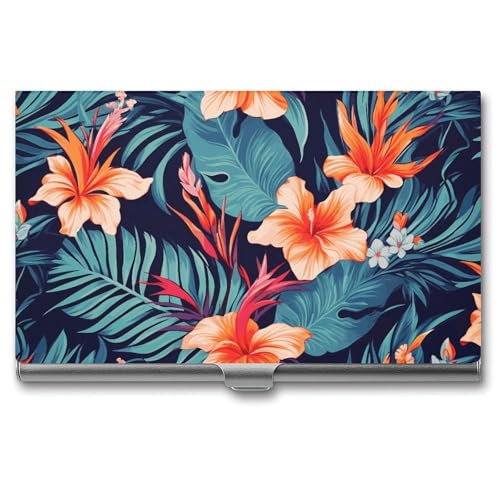 QMNVBDS Hawaii Tropische Blume Visitenkartenetui Slim Visitenkartenetui für Damen Herren Metall Visitenkartenbox Visitenkartenhalter für Tasche Geldbörse Kleine Visitenkartenetui Einheitsgröße, Stil: von QMNVBDS