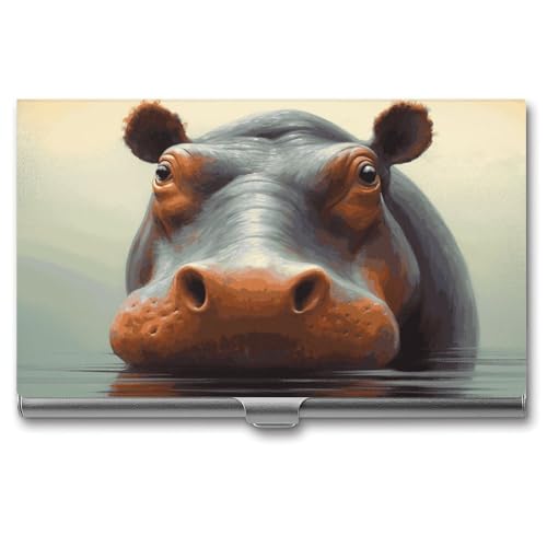QMNVBDS Hippo Visitenkartenetui Slim Visitenkartenetui für Damen Herren Metall Visitenkartenbox Visitenkartenetui für Tasche Geldbörse Kleine Visitenkartenetui Einheitsgröße, Stil: von QMNVBDS