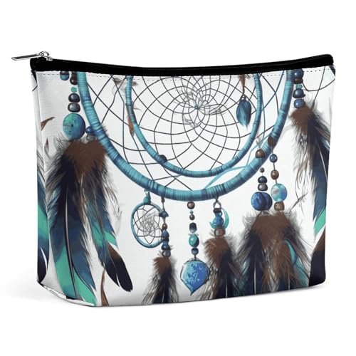 QMNVBDS Indianer-Traumfänger-Make-up-Tasche, Reise-Kulturbeutel für Damen, wasserdichte Kosmetiktasche, kleine Reißverschlusstasche, tragbare Reisetaschen für Toilettenartikel, niedliche von QMNVBDS