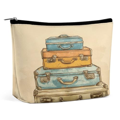 QMNVBDS Koffer im Retro-Stil, Make-up-Tasche, Reise-Kulturbeutel für Damen, wasserdichte Kosmetiktasche, kleine Reißverschlusstasche, tragbare Reisetaschen für Toilettenartikel, niedliche von QMNVBDS