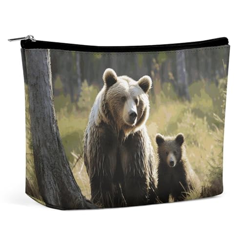 QMNVBDS Kosmetiktasche mit Aufschrift "Mother Brown Bears Protect", Reise-Kulturbeutel für Damen, wasserdichte Kosmetiktasche, kleine Reißverschlusstasche, tragbare Reisetaschen für Toilettenartikel von QMNVBDS