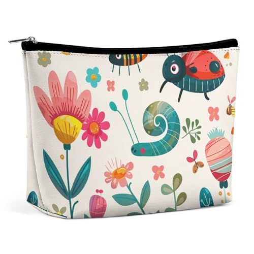 QMNVBDS Kosmetiktasche mit Cartoon-Motiv, kleine Insekten-Make-up-Tasche, Reise-Kulturbeutel für Damen, wasserdichte Kosmetiktasche, kleine Reißverschlusstasche, tragbare Reisetasche für von QMNVBDS