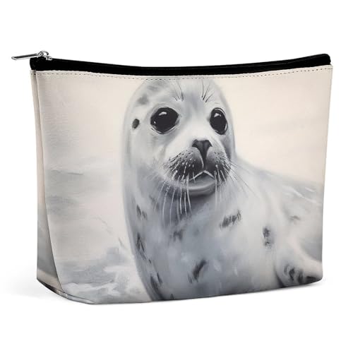 QMNVBDS Kosmetiktasche mit Harfensiegel, Malerei, Make-up-Tasche, Reise-Kulturbeutel für Damen, wasserdichte Kosmetiktasche, kleine Reißverschlusstasche, tragbare Reisetasche für Toilettenartikel von QMNVBDS