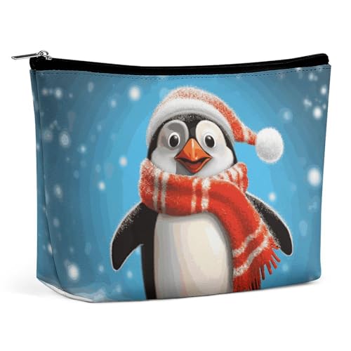 QMNVBDS Kosmetiktasche mit weihnachtlichem Pinguin, Reise-Kulturbeutel für Damen, wasserdicht, kleine Reißverschlusstasche, tragbare Reisetaschen für Toilettenartikel, niedliche Kosmetiktasche von QMNVBDS