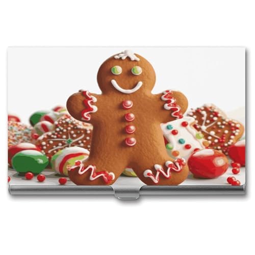 QMNVBDS Lebkuchenmann Süßigkeiten Visitenkartenhalter Slim Visitenkartenetui für Damen Herren Metall Visitenkartenbox Visitenkartenhalter für Tasche Geldbörse Kleine Visitenkartenetui Einheitsgröße, von QMNVBDS