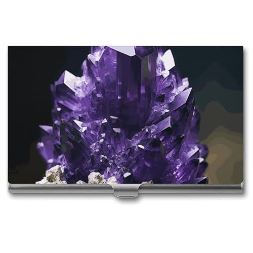 QMNVBDS Lila Amethyst Visitenkartenetui Slim Visitenkartenetui für Damen Herren Metall Visitenkartenbox Visitenkartenhalter für Tasche Geldbörse Kleine Visitenkartenetui Einheitsgröße, Stil: von QMNVBDS