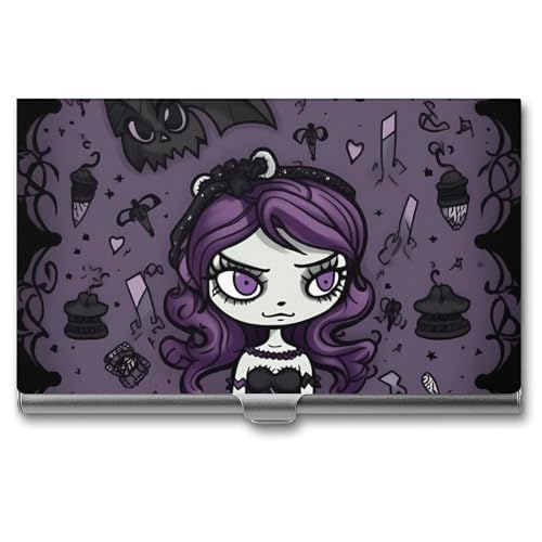 QMNVBDS Lila Schwarz Goth Gruseliger Visitenkartenhalter Slim Visitenkartenetui für Damen Herren Metall Visitenkartenbox Visitenkartenhalter für Tasche Geldbörse Kleine Visitenkartenetui von QMNVBDS