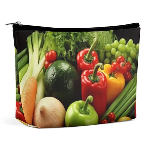 QMNVBDS Make-up-Tasche für Damen, frisches Gemüse, Obst, wasserdichte Kosmetiktasche, kleine Reißverschlusstasche, tragbare Reisetaschen für Toilettenartikel, niedliche Kosmetiktasche von QMNVBDS