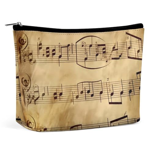 QMNVBDS Make-up-Tasche im Vintage-Stil mit Musiknoten-Kunst, Reise-Kulturbeutel für Damen, wasserdichte Kosmetiktasche, kleine Reißverschlusstasche, tragbare Reisetaschen für Toilettenartikel von QMNVBDS