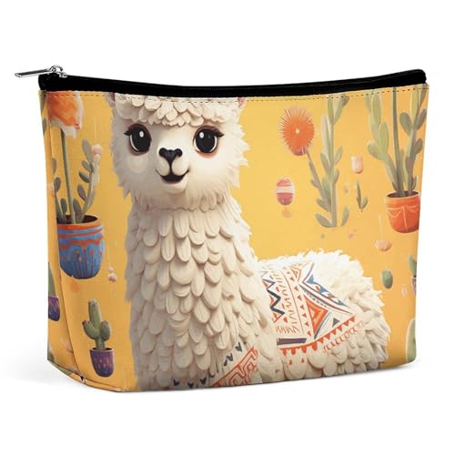 QMNVBDS Make-up-Tasche mit Cartoon-Alpaka-Motiv, Reise-Kulturbeutel für Damen, wasserdichte Kosmetiktasche, kleine Reißverschlusstasche, tragbare Reisetaschen für Toilettenartikel, niedliche von QMNVBDS