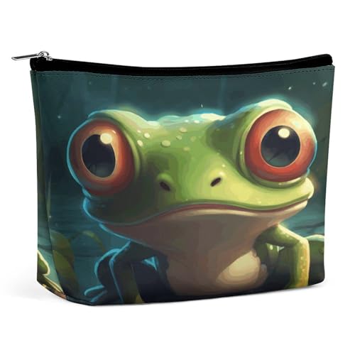 QMNVBDS Make-up-Tasche mit Cartoon-Frosch-Design, Reise-Kulturbeutel für Damen, wasserdichte Kosmetiktasche, kleine Reißverschlusstasche, tragbare Reisetaschen für Toilettenartikel, niedliche von QMNVBDS