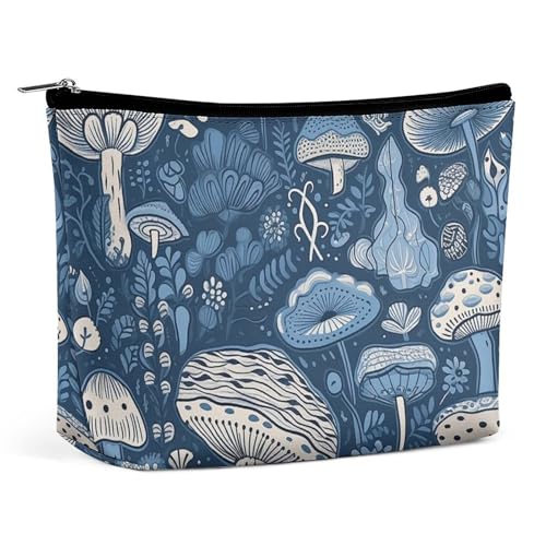 QMNVBDS Make-up-Tasche mit Cartoon-Motiv, blauer Pilz, Reise-Kulturbeutel für Damen, wasserdichte Kosmetiktasche, kleine Reißverschlusstasche, tragbare Reisetaschen für Toilettenartikel, niedliche von QMNVBDS