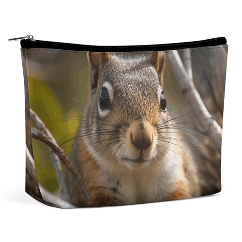 QMNVBDS Make-up-Tasche mit Eichhörnchen im Baum, Reise-Kulturbeutel für Damen, wasserdichte Kosmetiktasche, kleine Reißverschlusstasche, tragbare Reisetaschen für Toilettenartikel, niedliche von QMNVBDS