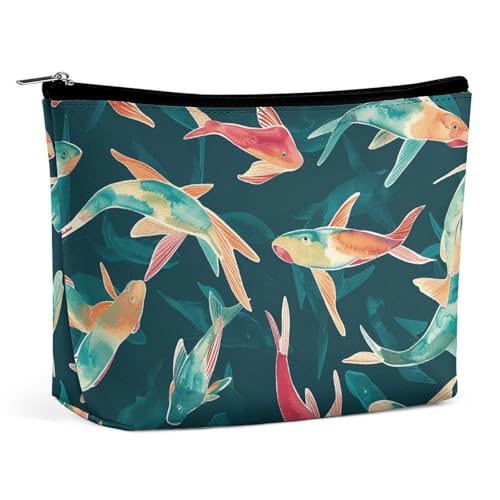 QMNVBDS Make-up-Tasche mit Fischmuster, Reise-Kulturbeutel für Damen, wasserdicht, kleine Reißverschlusstasche, tragbare Reisetaschen für Toilettenartikel, niedliche Kosmetiktasche, Make-up-Organizer von QMNVBDS