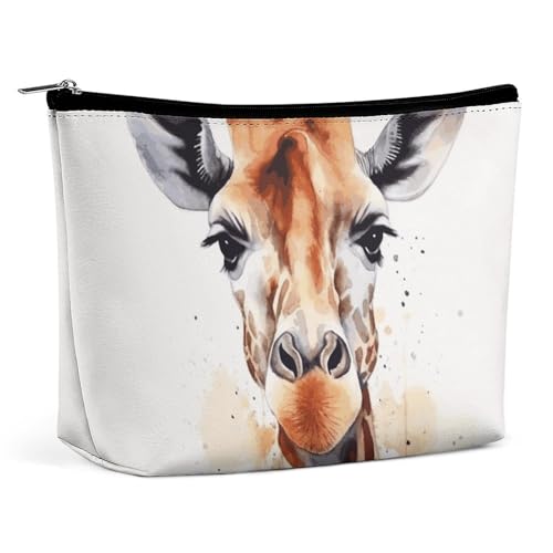 QMNVBDS Make-up-Tasche mit Giraffen-Motiv, wasserfest, kleine Reißverschlusstasche, tragbare Reisetaschen für Toilettenartikel, niedliche Kosmetiktasche, Make-up-Organizer, weiß, 1 Stück von QMNVBDS