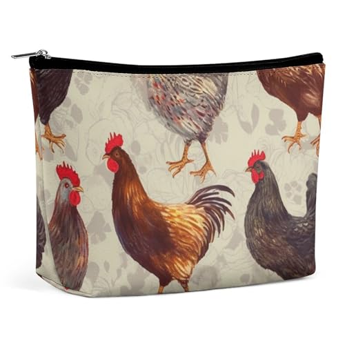 QMNVBDS Make-up-Tasche mit Hühner-Aufdruck, Reise-Kulturbeutel für Damen, wasserdichte Kosmetiktasche, kleine Reißverschlusstasche, tragbare Reisetaschen für Toilettenartikel, niedliche Kosmetiktasche von QMNVBDS