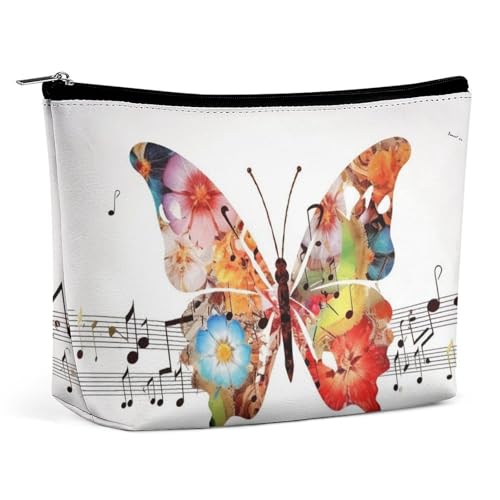 QMNVBDS Make-up-Tasche mit Musik, Schmetterling, Reise-Kulturbeutel für Damen, wasserdichte Kosmetiktasche, kleine Reißverschlusstasche, tragbare Reisetaschen für Toilettenartikel, niedliche von QMNVBDS