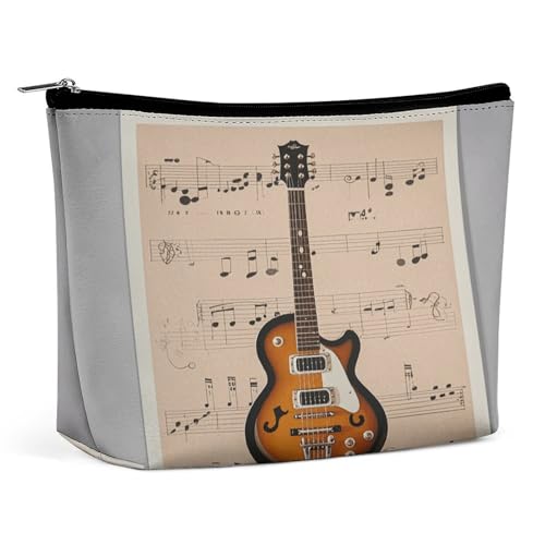 QMNVBDS Make-up-Tasche mit Musikgitarre, Reise-Kulturbeutel für Damen, wasserdicht, kleine Reißverschlusstasche, tragbare Reisetaschen für Toilettenartikel, niedliche Kosmetiktasche, Make-up-Organizer von QMNVBDS