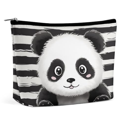 QMNVBDS Make-up-Tasche mit Panda-Motiv, wasserdicht, kleine Reißverschlusstasche, tragbare Reisetaschen für Toilettenartikel, niedliche Kosmetiktasche, Make-up-Organizer, Schwarz und Weiß von QMNVBDS