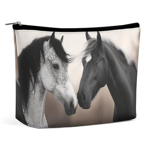QMNVBDS Make-up-Tasche mit Pferden, Reise-Kulturbeutel für Damen, wasserdicht, kleine Reißverschlusstasche, tragbare Reisetaschen für Toilettenartikel, niedliche Kosmetiktasche, Make-up-Organizer von QMNVBDS