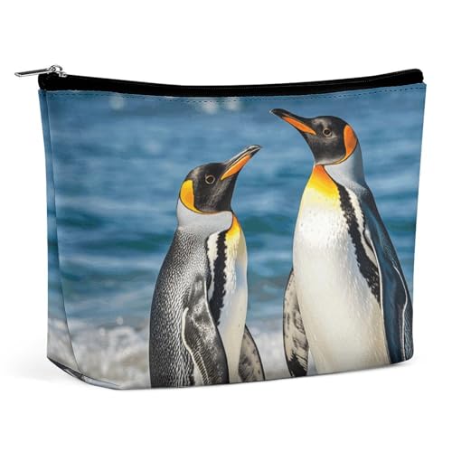 QMNVBDS Make-up-Tasche mit Pinguin- und Meermotiv, Reise-Kulturbeutel für Damen, wasserdichte Kosmetiktasche, kleine Reißverschlusstasche, tragbare Reisetaschen für Toilettenartikel, niedliche von QMNVBDS